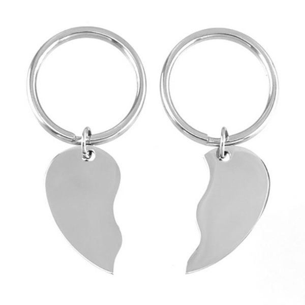 

100% stainless steel blank broken heart tags charm keychain split heart puzzles jigsaw tags pendant key ring wholesale 10pairs/lot, Slivery;golden