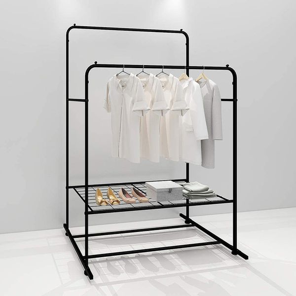 

KEFAIR Metal Coat Rack Double Rails 2 Tier Clothes Clothing Garment Racks Home Furniture Hat Rack Hanger Storage