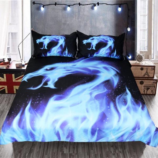 

bedding sets flame set king 3d print gothic duvet cover blue fire bedclothes 3pcs fashion home textiles for boys