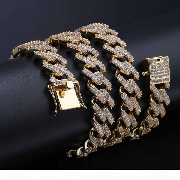 

14mm 16-30inches straight edge diamonds cuban link chain necklace gold silver color iced out cubic zirconia hiphop style men jewelry