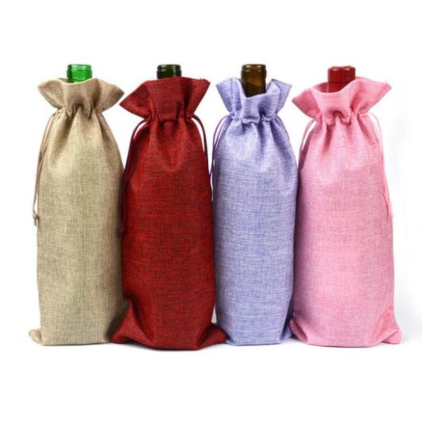 Vinho sacos de serapilheira Wine Bag Wine Linho Covers Bottle Titular da garrafa de Champagne Set Wedding Party Christmas Gift decoração envoltório de 16 Designs BT287