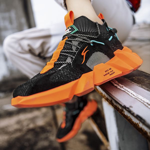 

casual high sneakers men shoes comfortable walking shoes platform outdoor trainers male fashion flying woven tenis masculino, Black