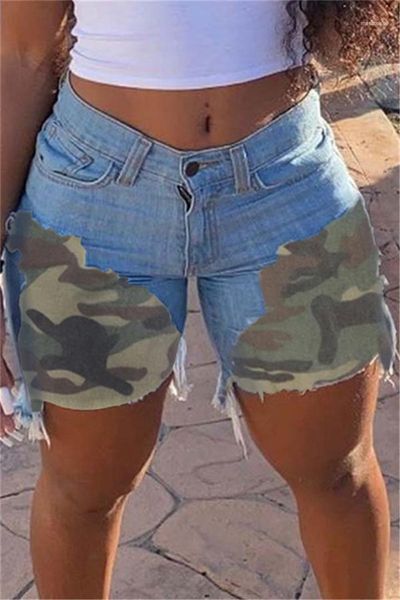 

2020 designer luxury shorts jeans summer mid waist camouflage panelled short pants fashion slim female clothing womens, White;black