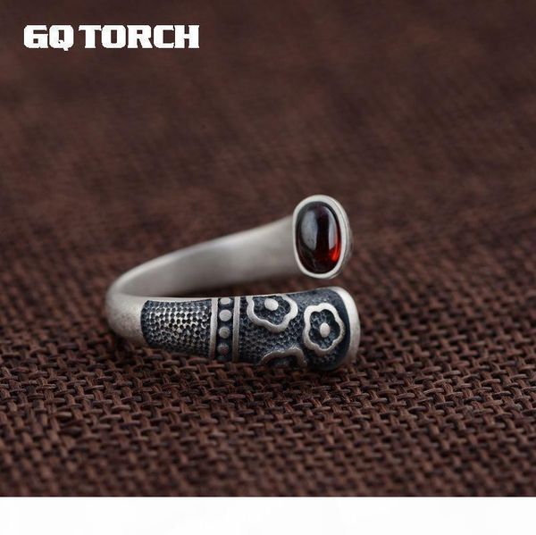 

gqtorch vitnage thai silver ring 925 sterling silver rings for women inlaid red garnet natural gemstone flower engraved grenat j190524, Slivery;golden