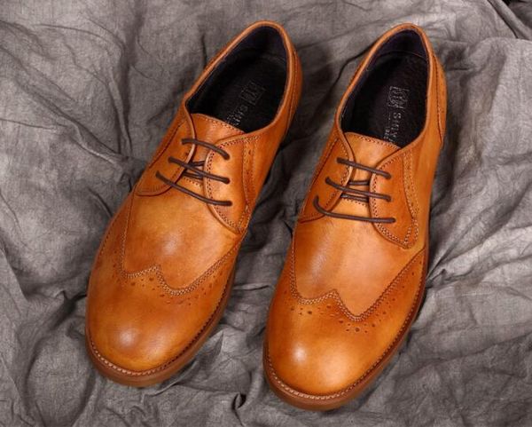 

men's new fashion 2 lace-up dress shoes genuine leather round-toe oxfords shoes business office low heel, Black