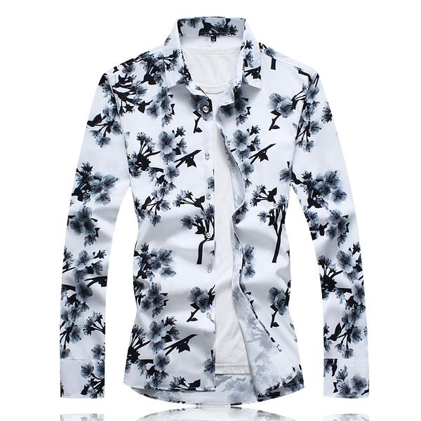 

large size 7xl mens long-sleeved shirts black white loose comfortable men business casual shirt fashion lapel flower shirt man, White;black
