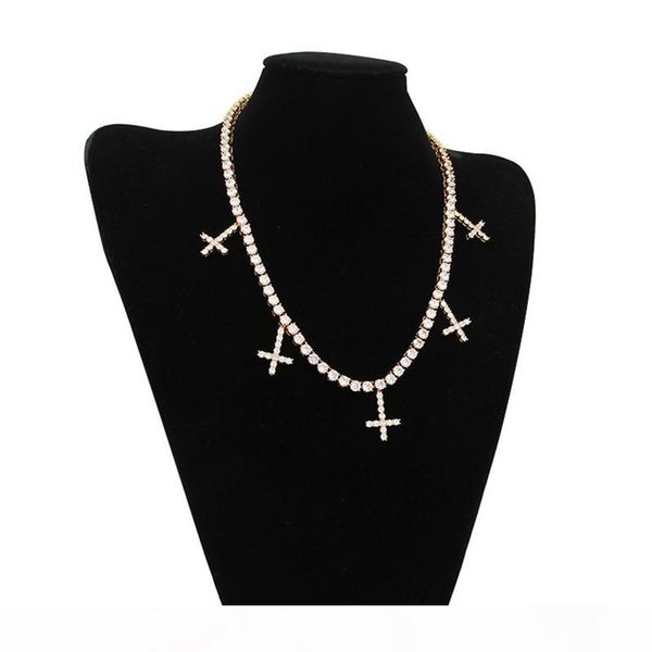 

europe and america fashion rapper necklace jewelry gold silver sparkling cz cross pendant with cz tennis chain necklace for men women