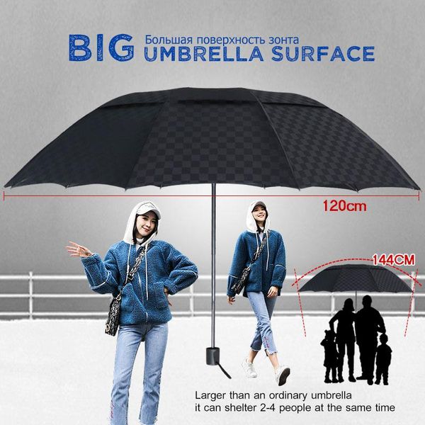 

parasol rain family umbrella dark big travel male women umbrellas men business 10k windproof layer 3folding double paraguas grid mtvec
