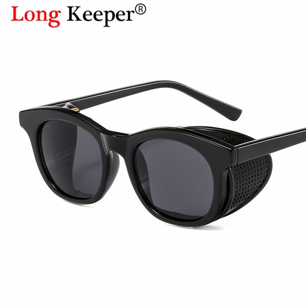 

vintage round sunglasses for men steampunk 2020 new retro punk transparent side shield male sun glasses uv400 oculos feminino, White;black