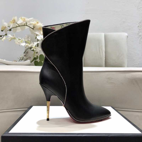 

design boots women shoes genuine cow leather high heels boots pointed toe calf zapatos de mujer runway party women, Black