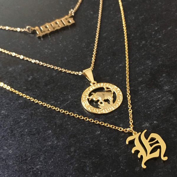 

simple retro old english stainless steel letter a~z pendant gold color choker necklace for women men party chain jewelry gifts, Silver