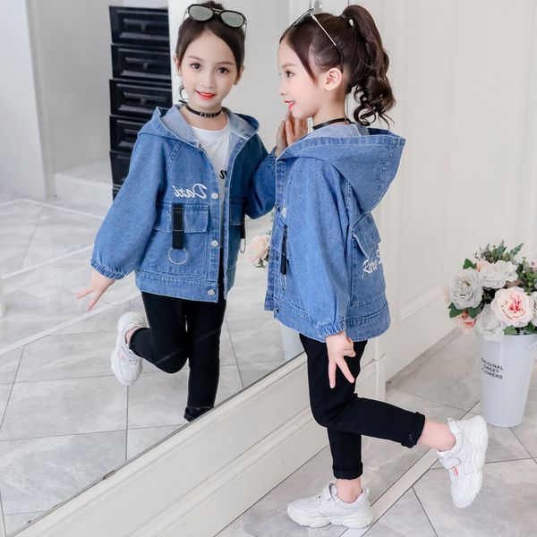

jackets for girls long-sleeve casual coats kid's jean jacket children girls clothes new 2020 denim jackets for teenager 4-16y, Blue;gray