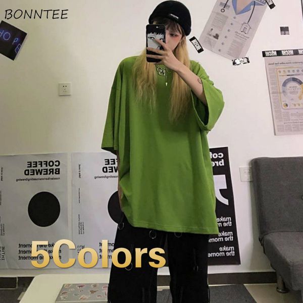 

t-shirts women short sleeve solid o-neck oversize loose summer bf couple streetwear retro leisure womens new fashion basic tees, White