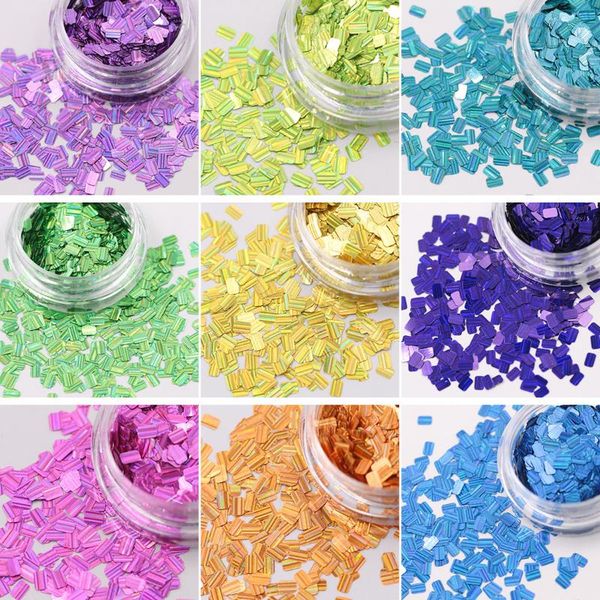 

nail sequins rectangle shape flakes chromatic glitter 1 box holographic vertical stripe paillette manicure nail art decoration, Silver;gold