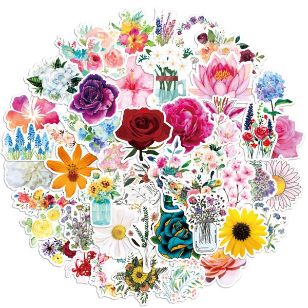 

new product 50pcs flowers blooming element graffiti stickers waterproof removable pvc suitcase car luggage lapguitar stickers