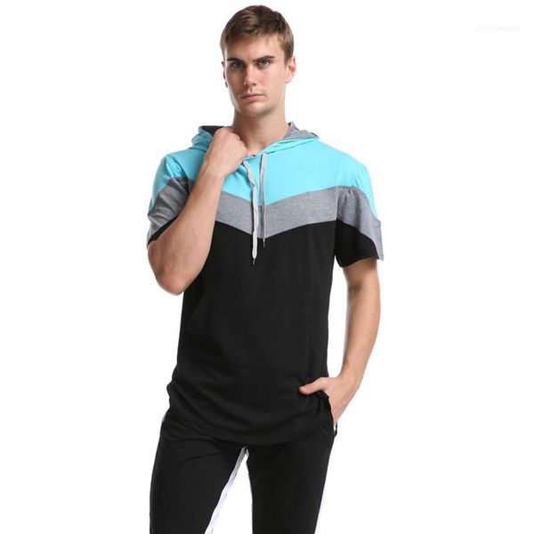 

mens tees casual mens clothing summer mens designer tshirts panelled geometric printed short sleeve sports style hooded, White;black
