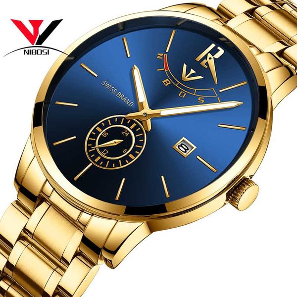 

wristwatches nibosi relogio masculino relojes 2021 gold watch mens watches sport quartz business waterproof wristwatch, Slivery;brown