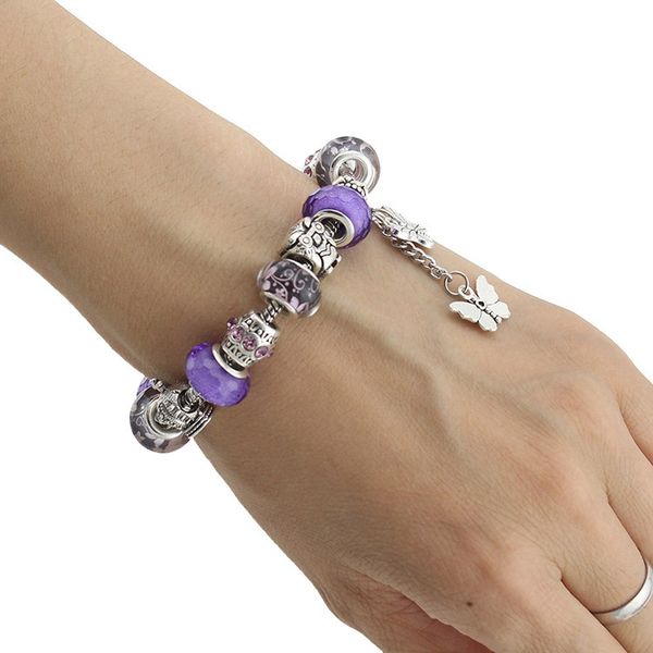

2020 vintage charm butterfly tassel beaded bracelet for pandora jewelry with gift c3 crown ladies banquet elegant bracelet, Black