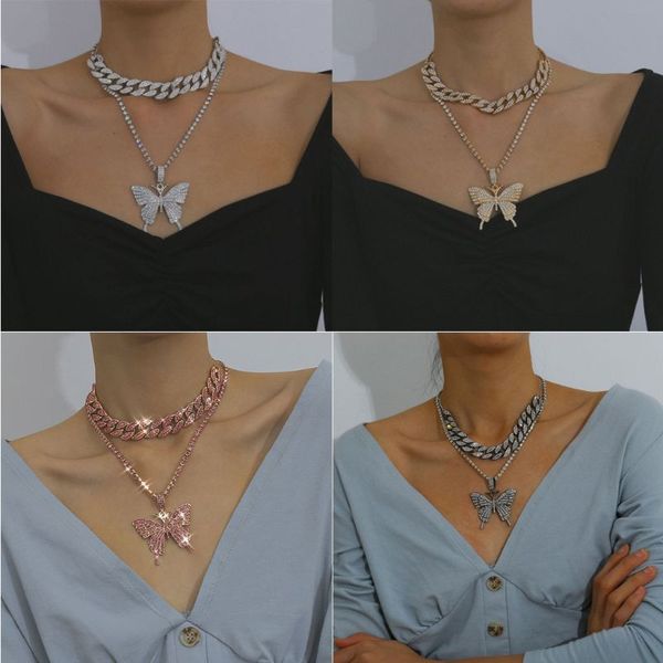 

pearl necklace fully iced out crystal pave butterfly pendant necklace cubic zircon 3d butterfly pendant necklace, Silver