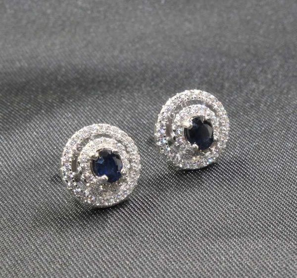 

colife jewelry 100% natural sapphire stud earrings 3mm*4mm dark blue sapphire silver earrings solid 925 silver01, Golden;silver