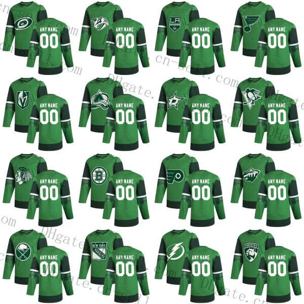 

custom any name 30 teams 2020 st. patricks day jersey goalie cut dallas stars carolina hurricanes boston bruins kings sabres blackhawks wild, Black;red