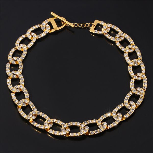 

полный хрустальных цепь ожерелья эстетической гот хип-хоп rhinestone choker ожерелье ювелирных подарки ожерелья для женщин мужчину ювелирных, Silver