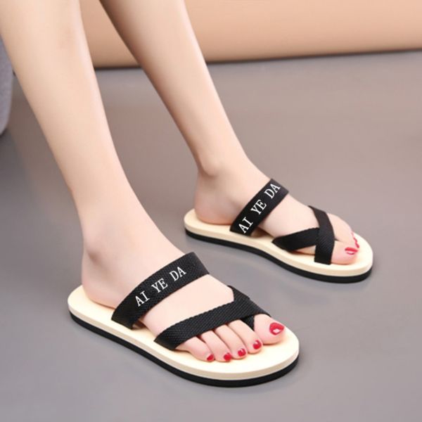 

summer trend men women flip flops fashion couple style outside beach flat shoes solid color non-slip casual slippers, Black