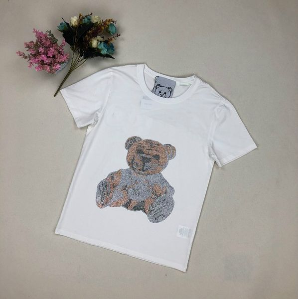 

women's t-shirt summer fashion advanced imported diamond super fashion flash letter pattern t-shirt men's trend size s-2xl, White