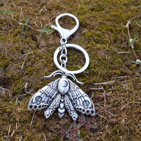

dead head moth keychain hawkmoth with moon, Silver