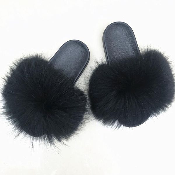 

2020 new sell rainbow color fur slides indoor women's slippers, Black