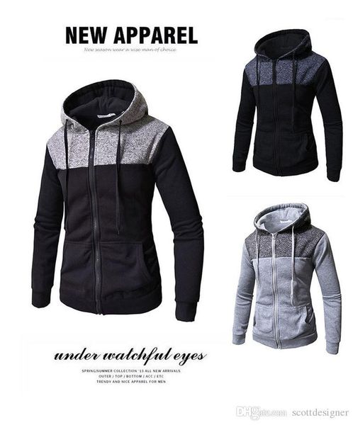 

sleeve contrast color mens hooded hoodies new mens casual sweatshirts plus size mens hoodie cardigan long, Black