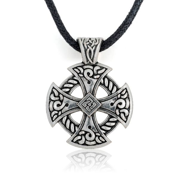 

tibetan silver solar cross knot religious christian irish druid pendant on leather necklace