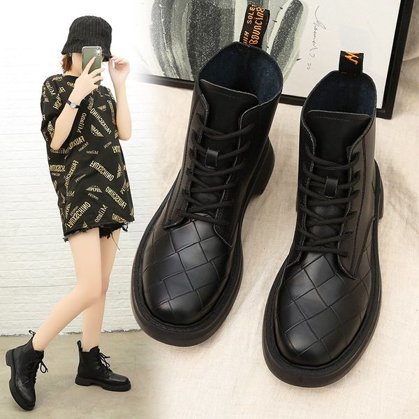 

boots black all-match autumn breathable motorcycle short leather riding female british style fashionable