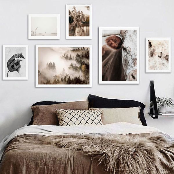 

fog forest reed leaf plant cattle nordic posters and print abstract wall art canvas painting wall pictures for living room decor