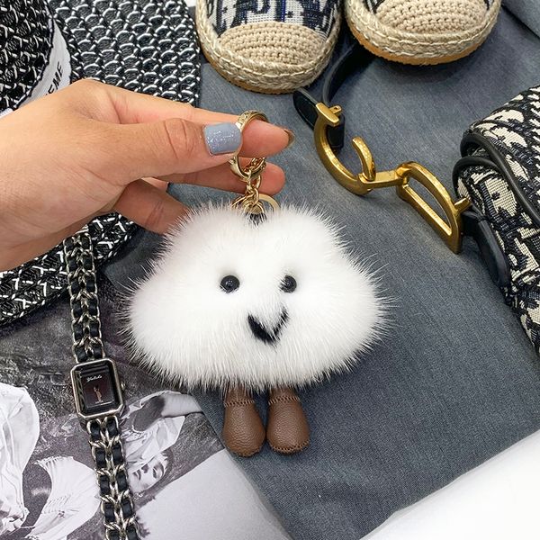 

real genuine mink fur cloud keychain pompom ball bag charm pendant gift, Silver