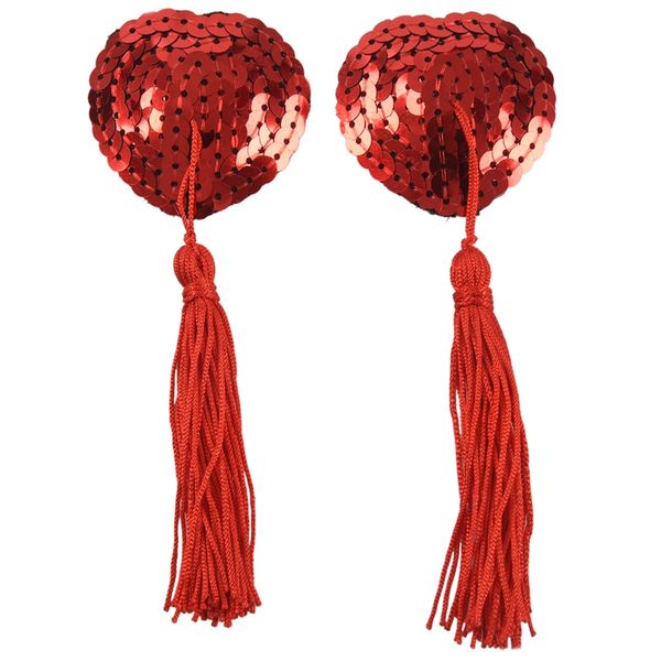 

ladies heart-shaped pasties sequin tassel nipple cover- red, Black;white
