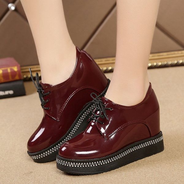 

high heel women shoes 2020 women patent leather casual shoes breathable fashion waterproof wedges platform sneaker, Black