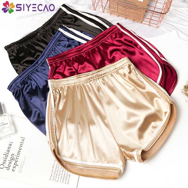 

women's shorts women summer casual white egde pajama satin glossy pants loose running fitness short homewear, White;black