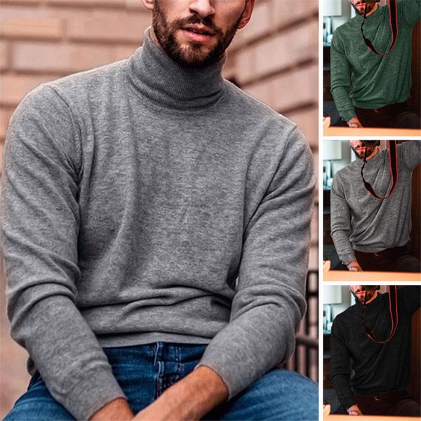 

men's sweaters men turtleneck long sleeve loose sweater 2021 autumn winter solid casual knit bottom shirt business pullovers plus size, White;black