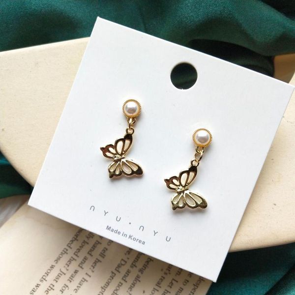 

drop butterfly earrings for women vintage earring woman korean pearl dangle cute earings fashion pendientes mujer moda jewelry, Silver