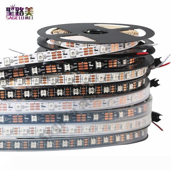 

DC5V individually addressable ws2812b led strip light white black PCB 30 60 144 pixels, smart RGB 2812 led tape ribbon waterproof IP67 IP20