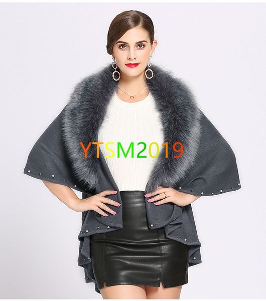 

cape coat women's shawl coat fur collar cardigan knit shawl cloak overcoat solid color casual cape windbreaker, Black