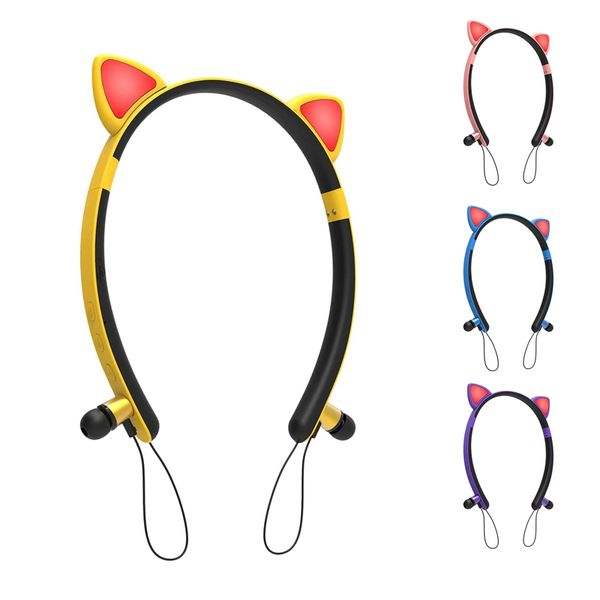 

bluetooth wireless cute cat ear headphones with mic led light flashing glowing on-ear stereo headset