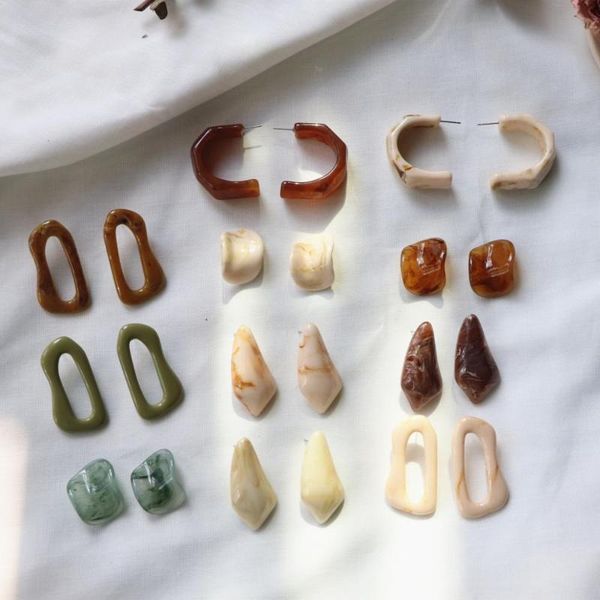 

juhu simple korean resin acrylic irregular drop earrings for women girl, Silver