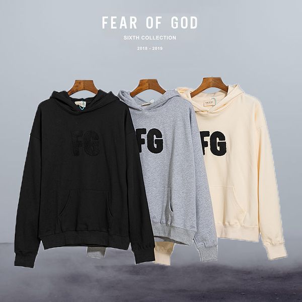 

fear of god fg logo towel embroidery hoody fog fg hoody men women streetwear sweaters man sweatshirts jerry hooded men's casual pullove, Black