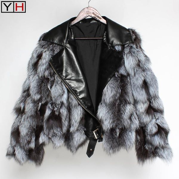 

women's fur & faux winter lady genuine silver jacket coat women warm 100%natural real thick soft outerwear, Black
