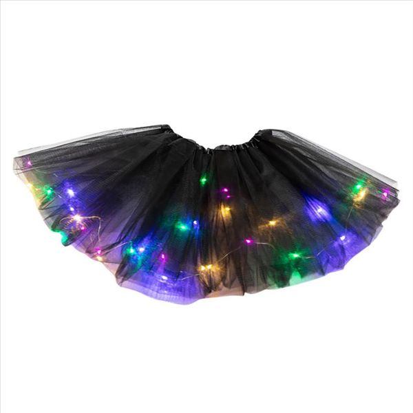 

women skirt 3 level mesh tulle princess led small bulb skirt jupe femme 2020 gift tutu en maille mesh tutu mujer yj, Black
