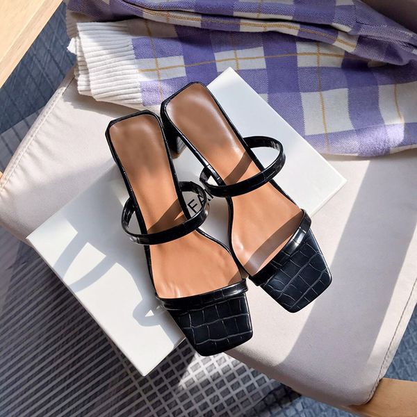 

shoes sandals women pumps high heels sandals block heels peep toe women slippers classic square toe summer shoes fashion sandal, Black