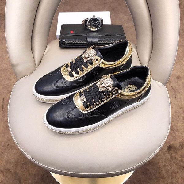 

2021q spring and summer new small white shoes medusa men 's shoes ,fashion leather low -sneakers ,wild shoes original box packagin, Black