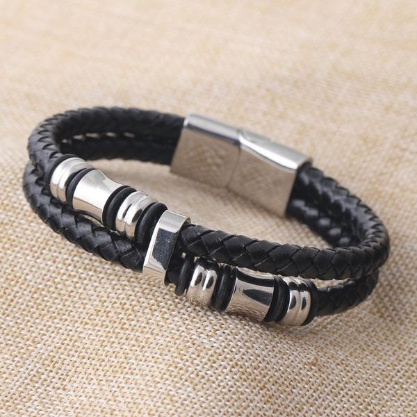 

2 color handmade genuine leather weave bangle double layer men braided bracelets casual delicate cool men jewelry, Black